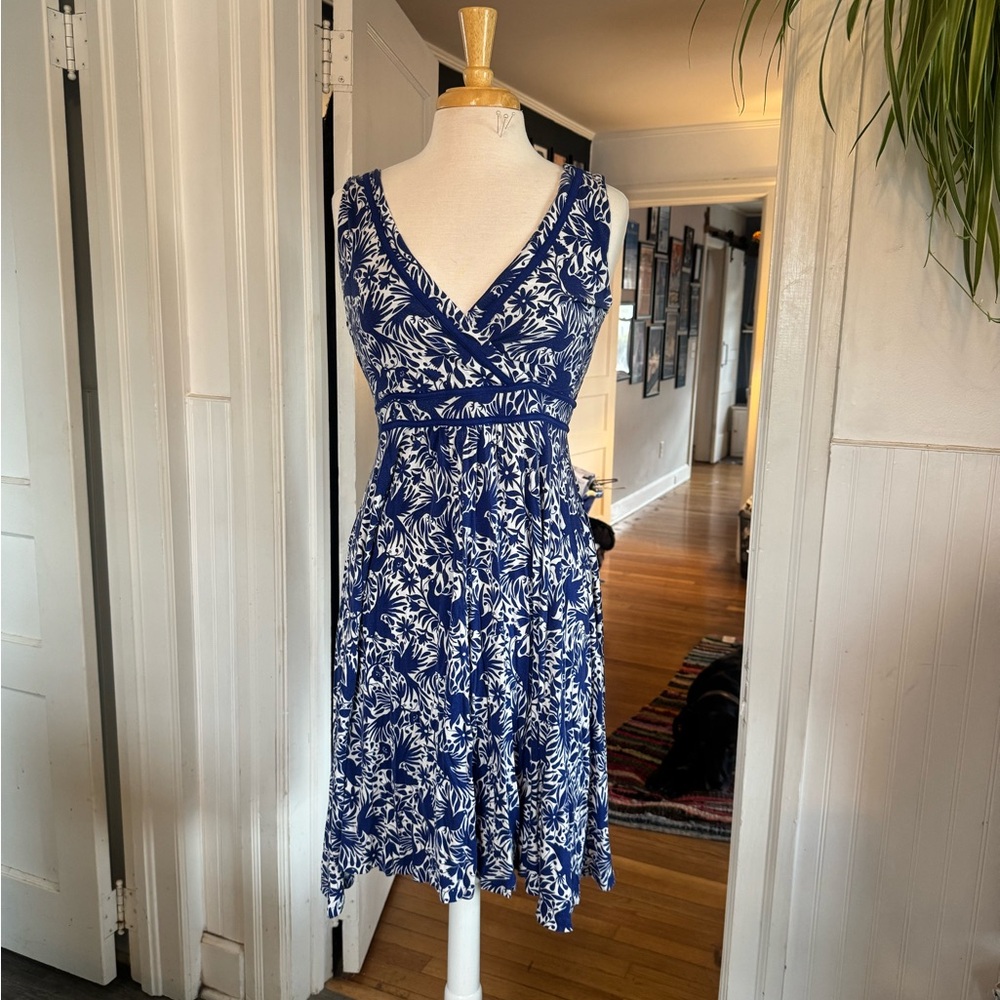 Boden Blue and White Floral Midi Dress